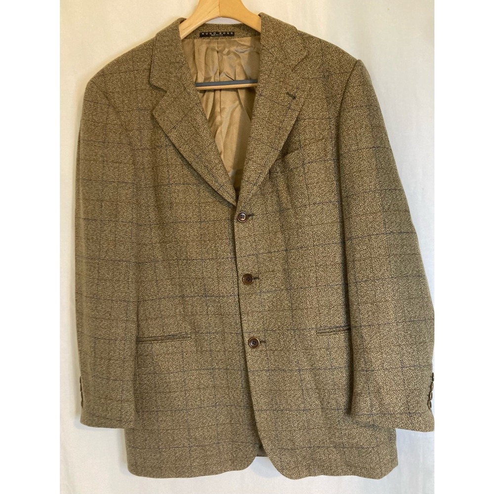 Hugo Boss Einstein Blazer Sport Coat Cashmere Wool 40L Brown‎ Beige Check